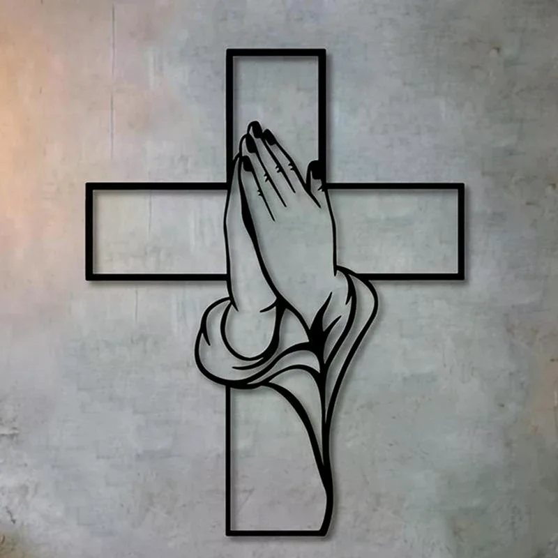 Art croisé 1 pièce, décoration murale religieuse moderne en métal, conception de mains de prière, facile à accrocher, parfaite pour le salon et les nouveaux cadeaux de maison