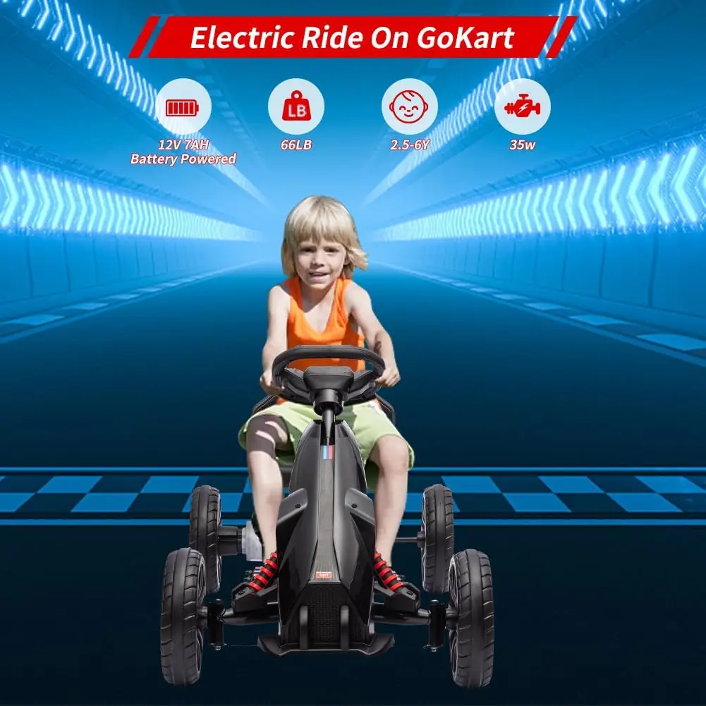 Go Kart elektrik untuk anak-anak, mobil bertenaga baterai 7AH untuk balita, kursi dapat disetel, kecepatan variabel tinggi/rendah, roda EVA, Rid luar ruangan