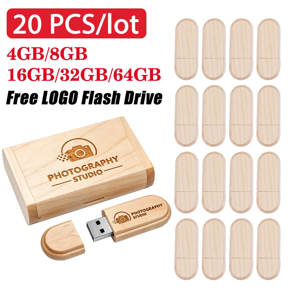 20PCS/LOT Wooden USB 2.0 Flash Drive 128GB High speed Pen drive 64GB 32GB Free Logo Creative gift Memory stick U disk for Laptop