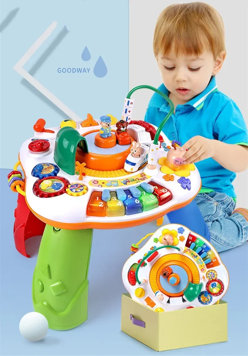 LED Lights and music kids multifunctional game table study table Chinese-English bead early education puzzle toy baby best gift