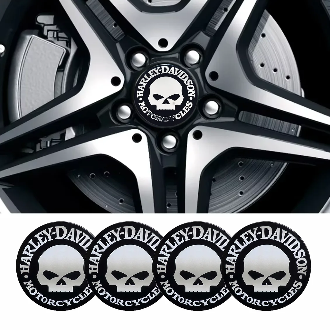 4pcs 3D Skull Wheel Center Cap Decals Emblems Sticker 56mm For Car Motorcycle Honda Benz BMW Nissan toyota suzuki hyundai