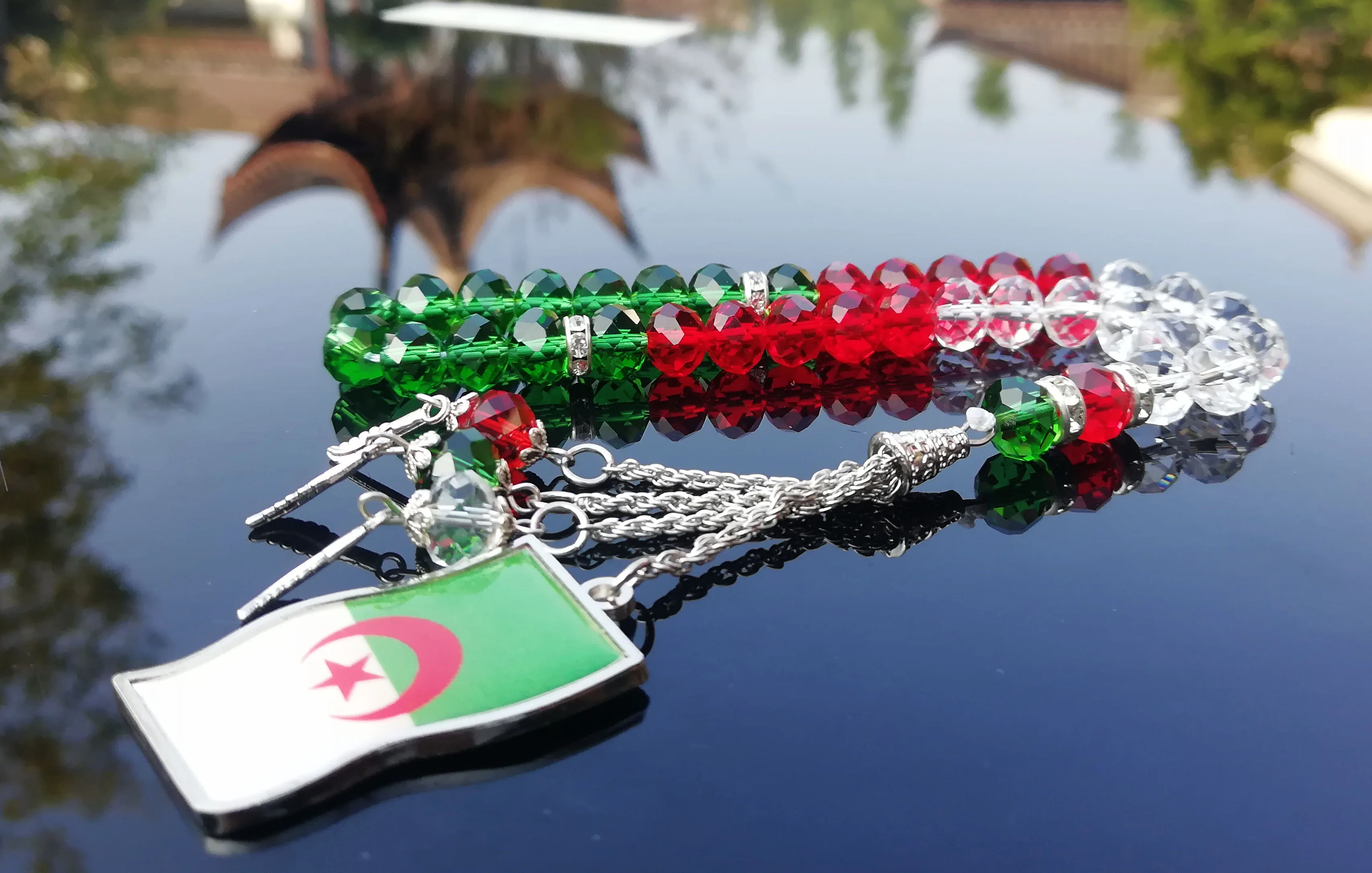 Algeria Map Flag Pendant Necklace Prayer Beads Rosary Algérie  Jewelry Patriotic Gift Misbaha Masbaha Sibha Sibah Tesbih