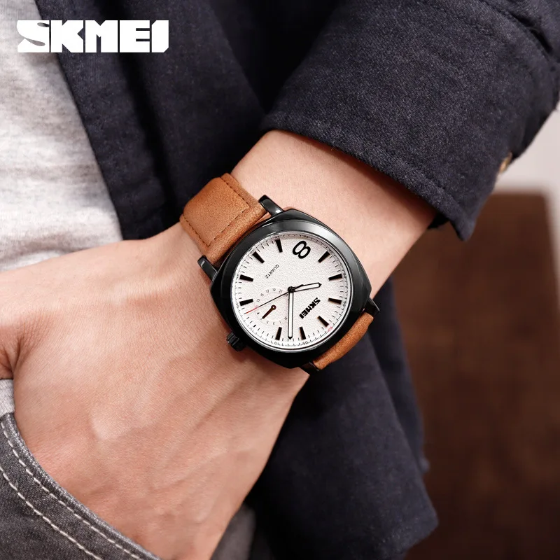 Skmei مربع بسيط موضة مقاوم للماء شبكة حزام الرجال ساعة كوارتز الأعمال الرياضية الاتجاه الشباب حزام ساعة