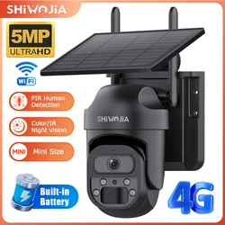 SHIWOJIA 3K 5MP 4G SIM Camera Solar Panel Security PTZ Camera Night Vision PIR Human Detection Surveillance Solar Battery Camera