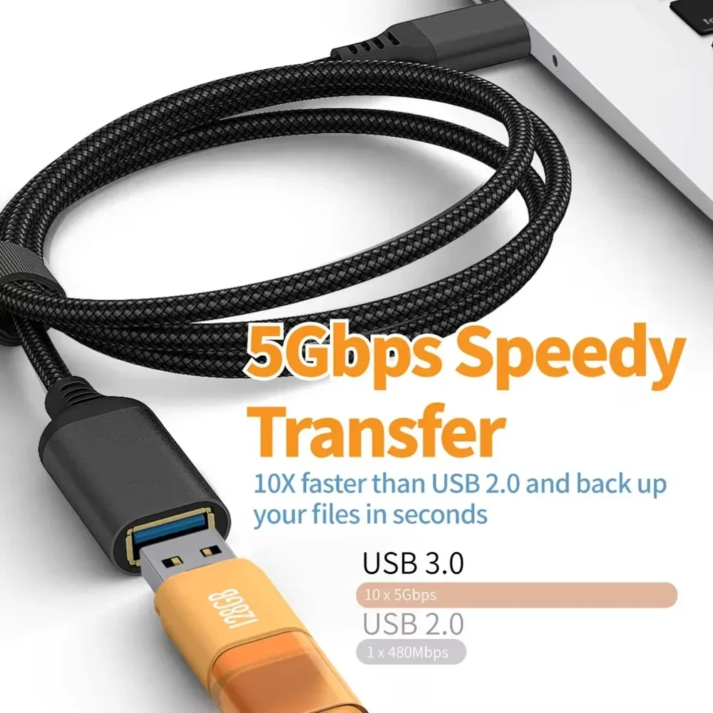 Nylon Braided USB 3.0 Male to Female Extension Cable 5Gbps High Speed Data Sync Stable Transmission Cord 1-5M Length