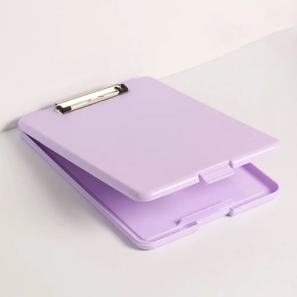 

Vertical Opening A4 File Folder Candy Color Plastic Test Paper Storage Box with Metal Clip Writing Board Memo Clip Board Office