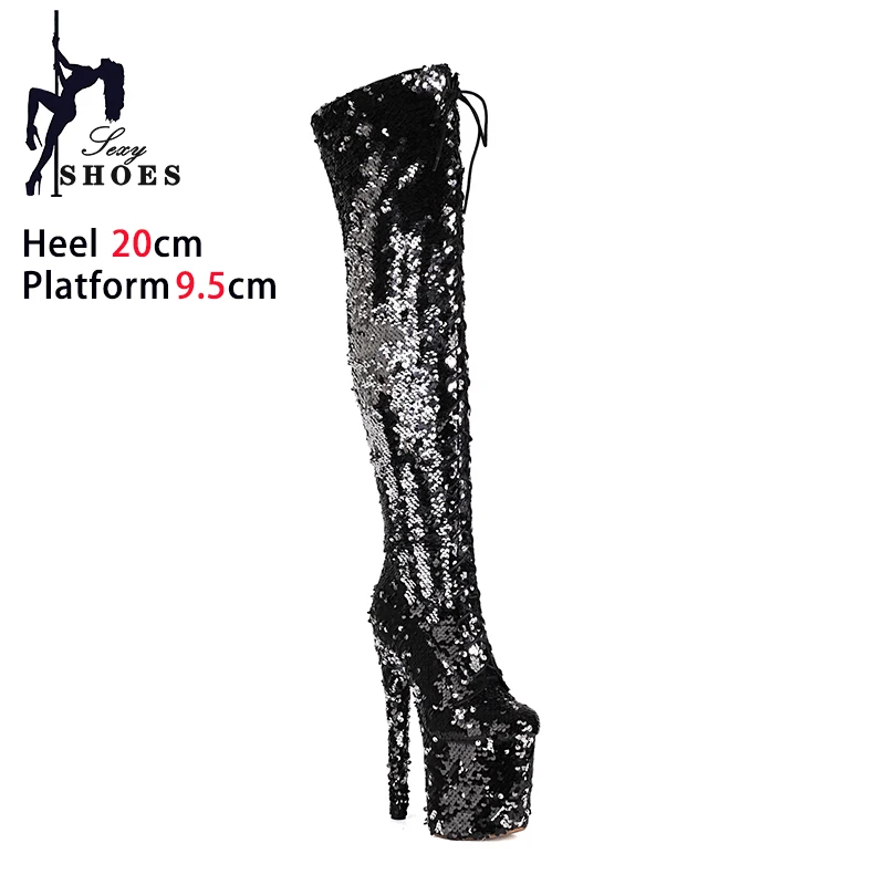 Thigh High Boots Women Plus Size High Heels Booties 20CM/8Inch Bling Sequin Nightclub Shoes Over the Knee Pole Dance Boots Mujer