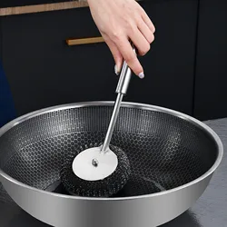 Stainless Steel Sponge Scourer with Long Handle Metal Wire Scouring Pads for Kitchen Dishes and Plates Tiles Stovetop Household