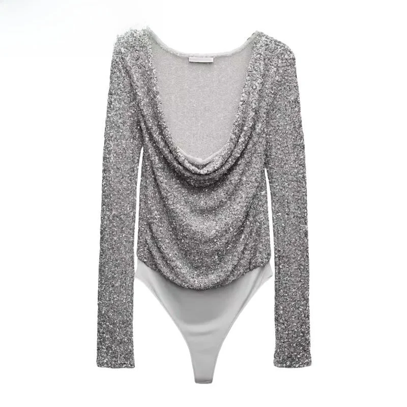 

Sexy Beaded Long Sve Suit for Women Autumn Winter New Arrival High Waist ort Pants Versatile Sle Drapey Collar