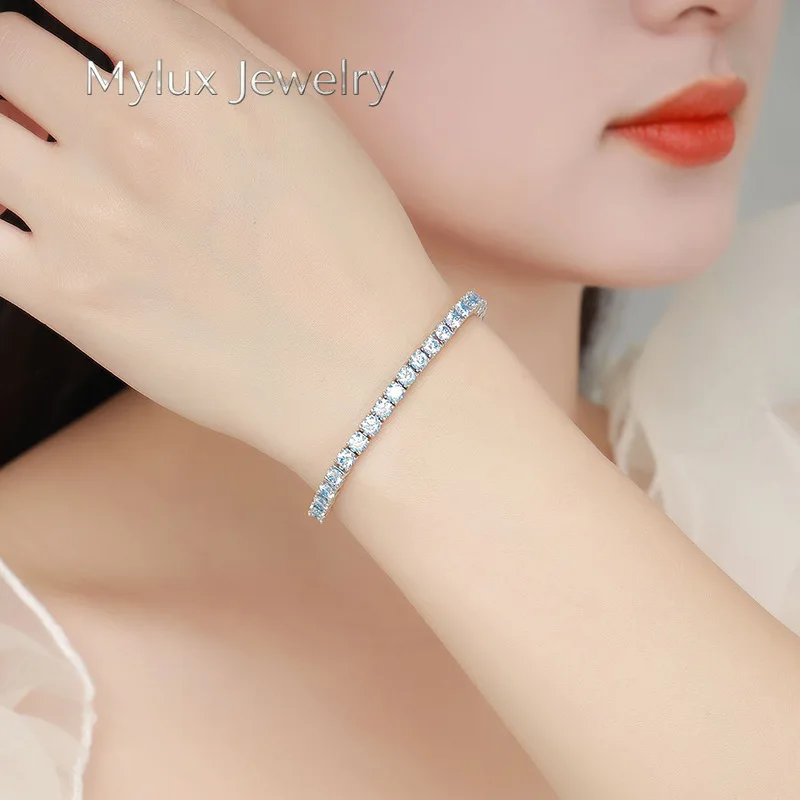 

Mylux Jewelry Luxury Solid Platinum PT950 Women's 3mm 4mm Yellow Light Blue Pink Moissanite Diamond Bracelet Full Diamond Tennis
