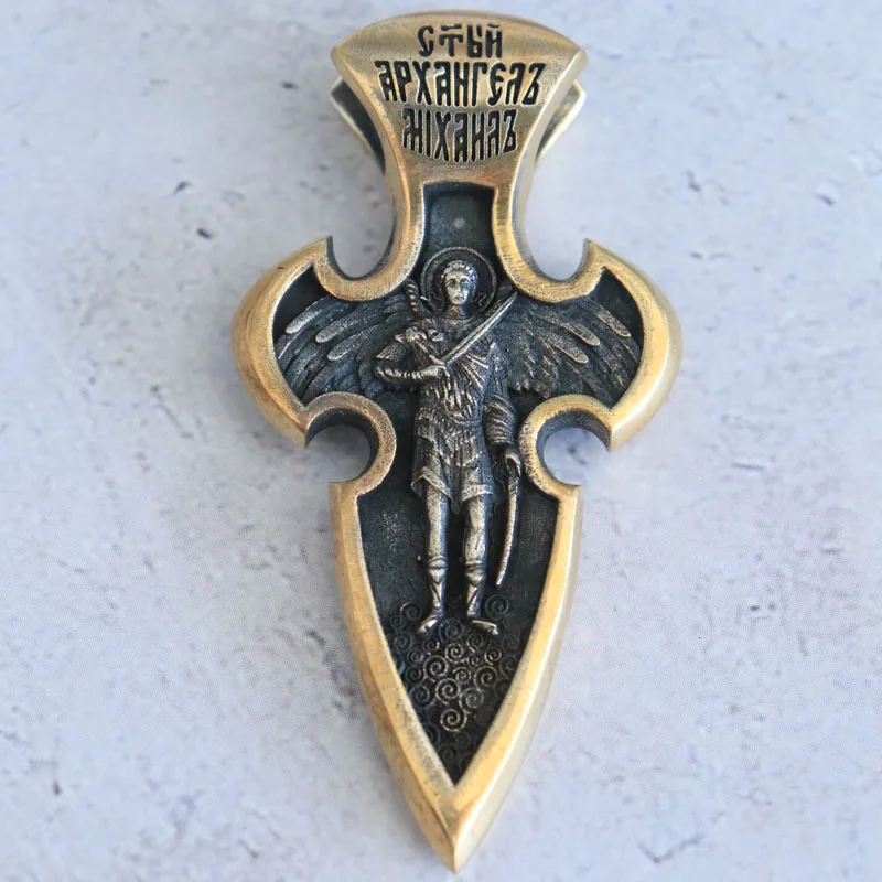 26g  Long Big Orthodox Jesus Christ Crucifix Cross Archangel Michael Pendant Customized 925 Solid Sterling Silver Pendant