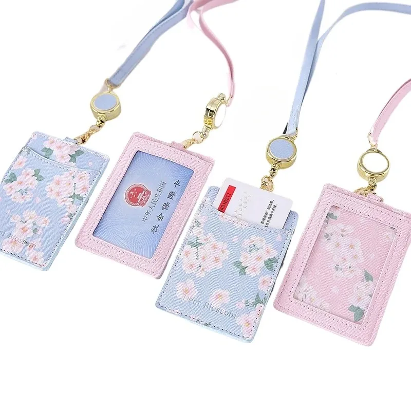 ID-Kartenhalter aus PU-Leder, Arbeitserlaubnis-Etui, Ausstellungs-ID-Tag für Frauen, Personal, Blumenmuster, Ausweishalter, Ärmelabdeckung