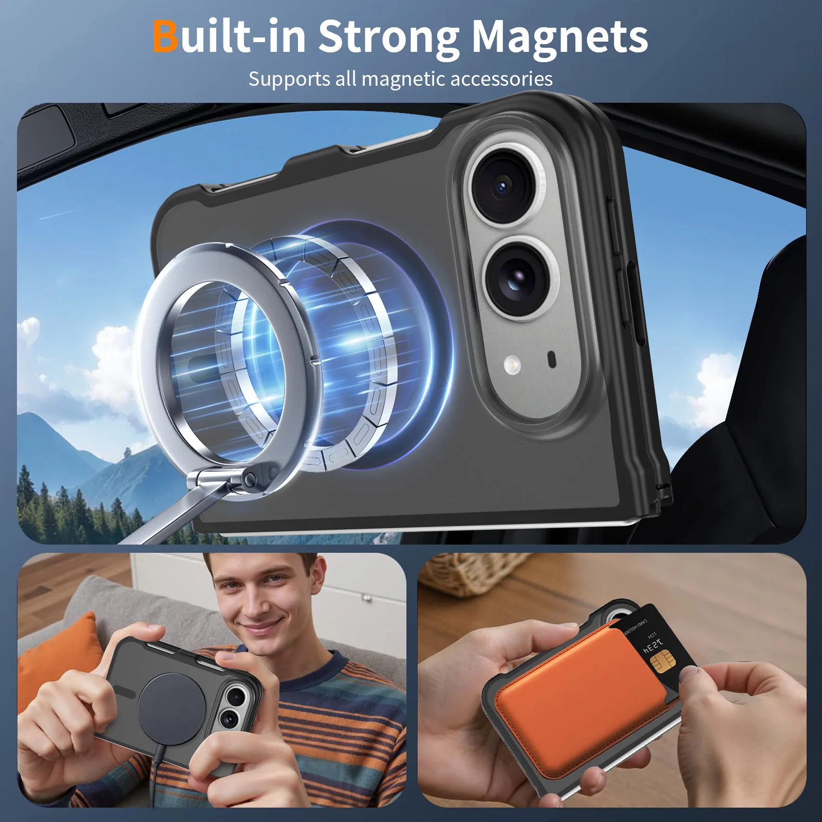 Für iPhone Duo Hülle Leistungsstarke Magnetische Saugkraft Hartschale TPU+PC Matt Anti-Sturz Handyhülle Transluzent Mattiert – Detail 13