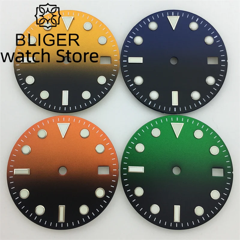 BLIGER 29MM aseptic dial C3 green luminous two-color dial for NH35A NH36 MIYOTA8215 Mingzhu DG2813 ETA2824 PT5000 movement