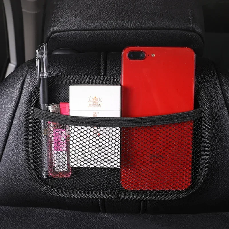 Bolsa de malla de cuero para coche, red de almacenamiento de tela Oxford, organizador Interior de coche, teléfonos, monedas, llaves, herramientas de