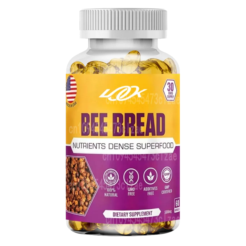 Bee Bread Supplement, Fermented Bee Pollen 500mg, 60 Capsules Vegetarian, All Natural, Adult Immune Boosting Support Agent