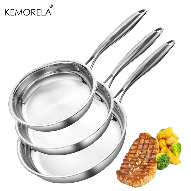 

3PCS Stainless Steel Frying Pan Set 22/26/30cm Non-Stick Frying Pan For Gas Stove And Induction Cooker PanCakes For Steak Eggs