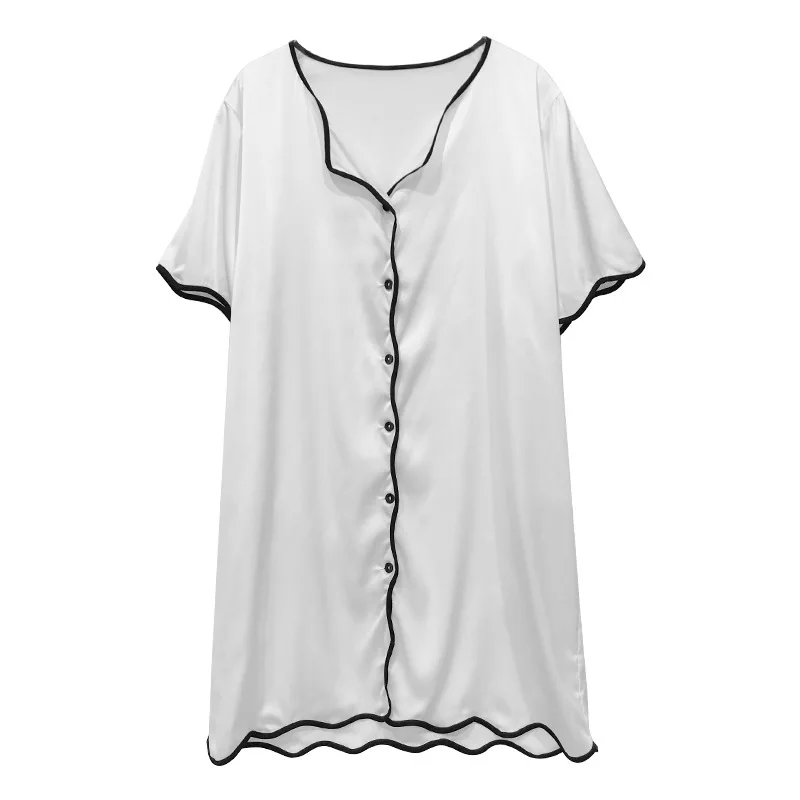 Ins BF Style Korea Blouse Dresses Lady Summer Short Sleeve Buttons Clousre Sleepwear Casual Satin Silk Women Sleeping Shirts