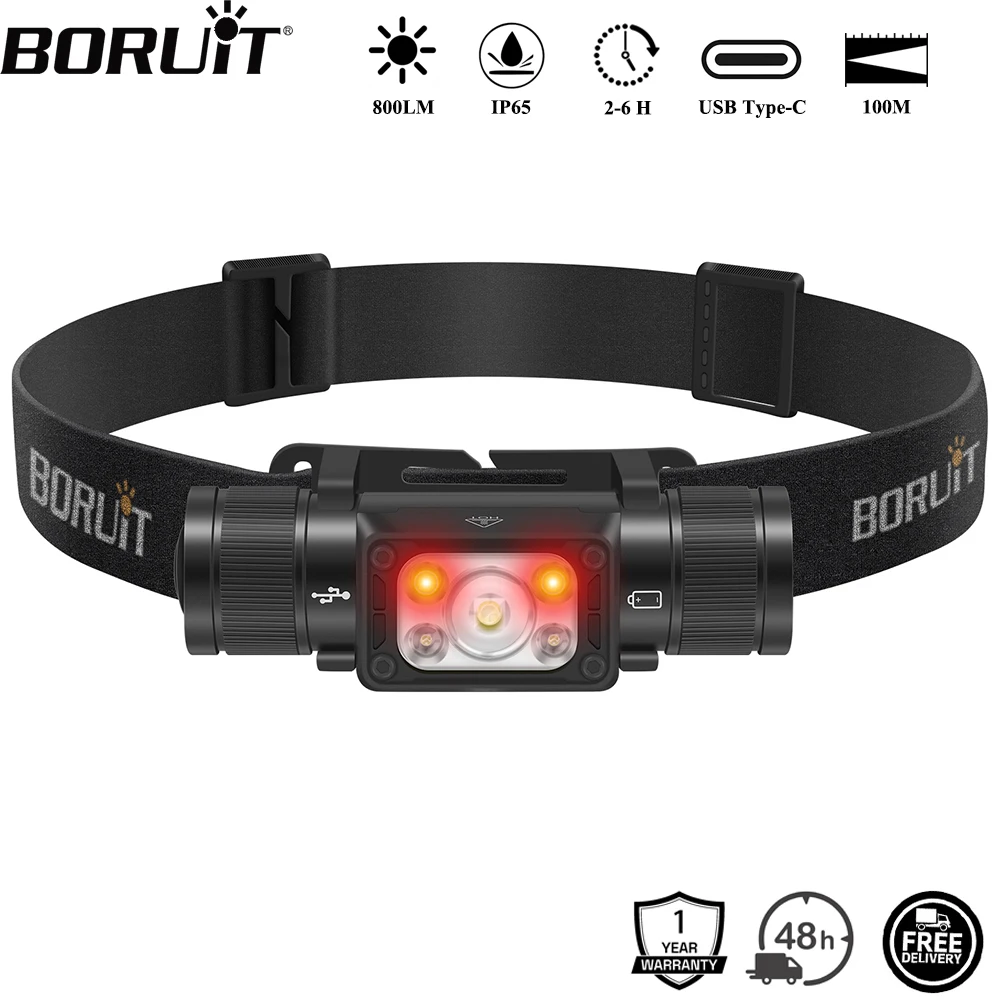 BORUiT HP340/HP350 LED Powerful Headlamp Type-C Rechargesble Headlight Waterproof Camping Fishing Head Torch Lantern