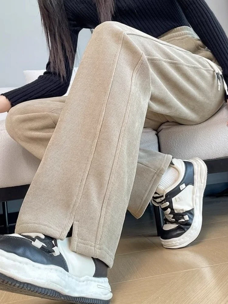 

Брюки с высокой талией на флисовой подкладке, узкие, широкие, прямого кроя, повседневные, для весны, осени и зимы, женские модные брюки в корейском стиле