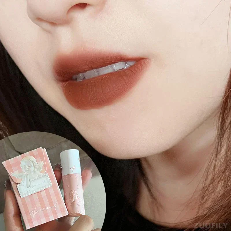 Niedlicher Engel geprägt Lip gloss matten Lippenstift leicht zu färben lang anhaltende seidig schlammige Lip gloss Pigment Lippen Make-up Kosmetik