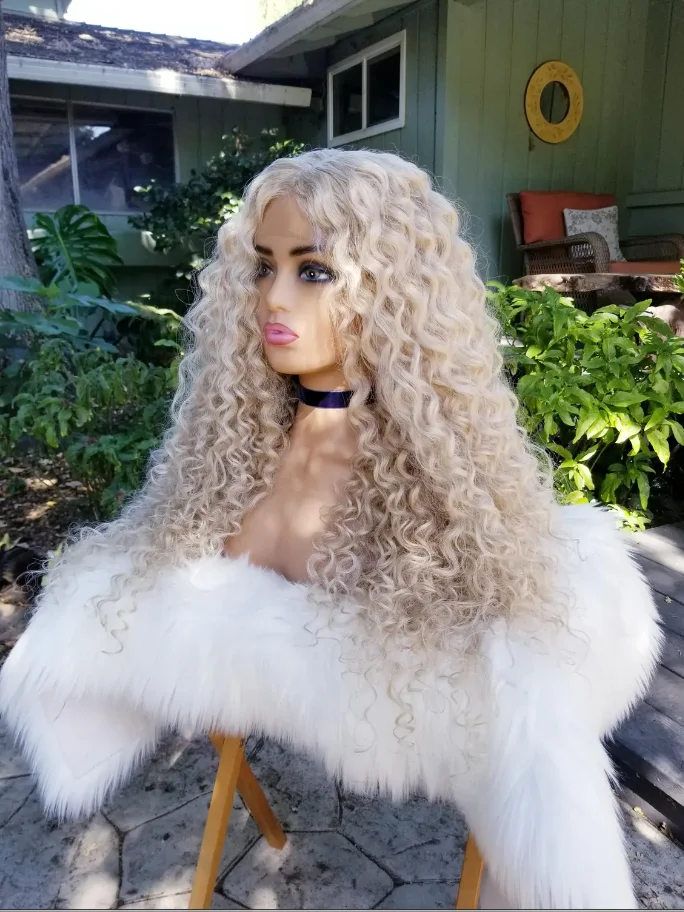 Perruque Lace Front Wig synthétique bouclée et crépue pour femme, perruque Blonde blanche claire, perruque bon marché de haute qualité, en liquidation, utilisation quotidienne