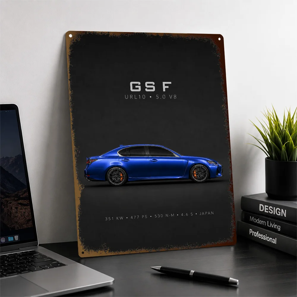 Japan GS F URL10 Blue Sports Sedan Textured Poster Customized Metal Tin Sign Road Performance Legacy Wall Art Perfect For Home
