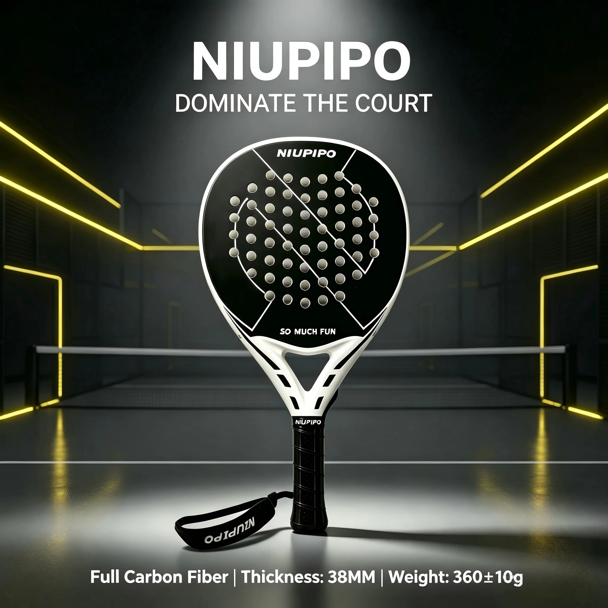 Nouvelle Arrivée NIUPIPO Raquette de Padel Noire et Blanche, Absorption des Chocs, Anti-vibrations, Cadre Durable pour Terrain Extérieur
