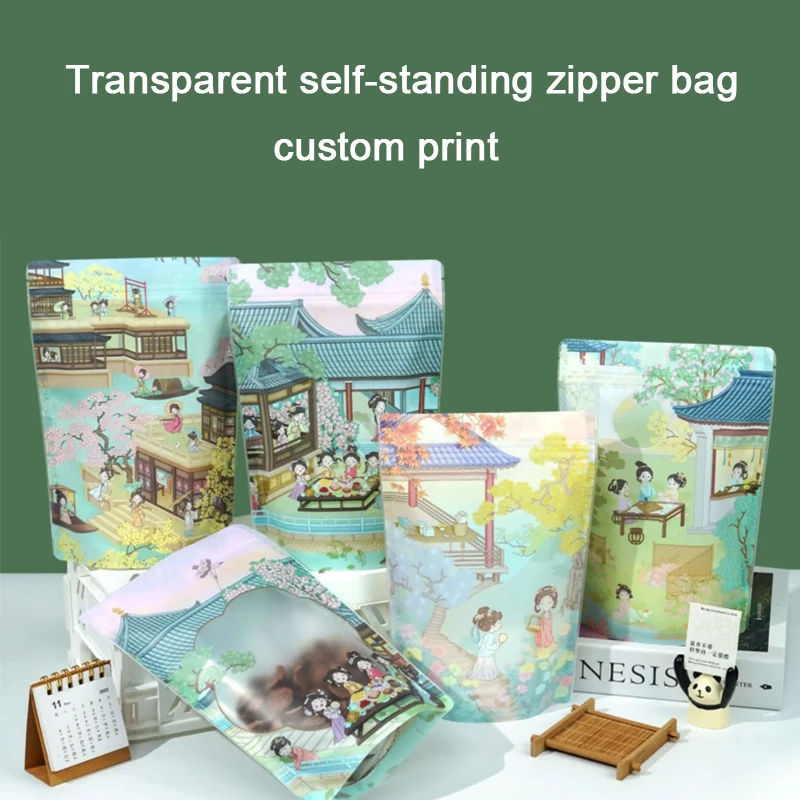 Custom Printed Plastic Window Standup Snacks Snowflake Cookies, Candy Packaging, Cute Little Gifts, Blind Box Sealing Gift Bags