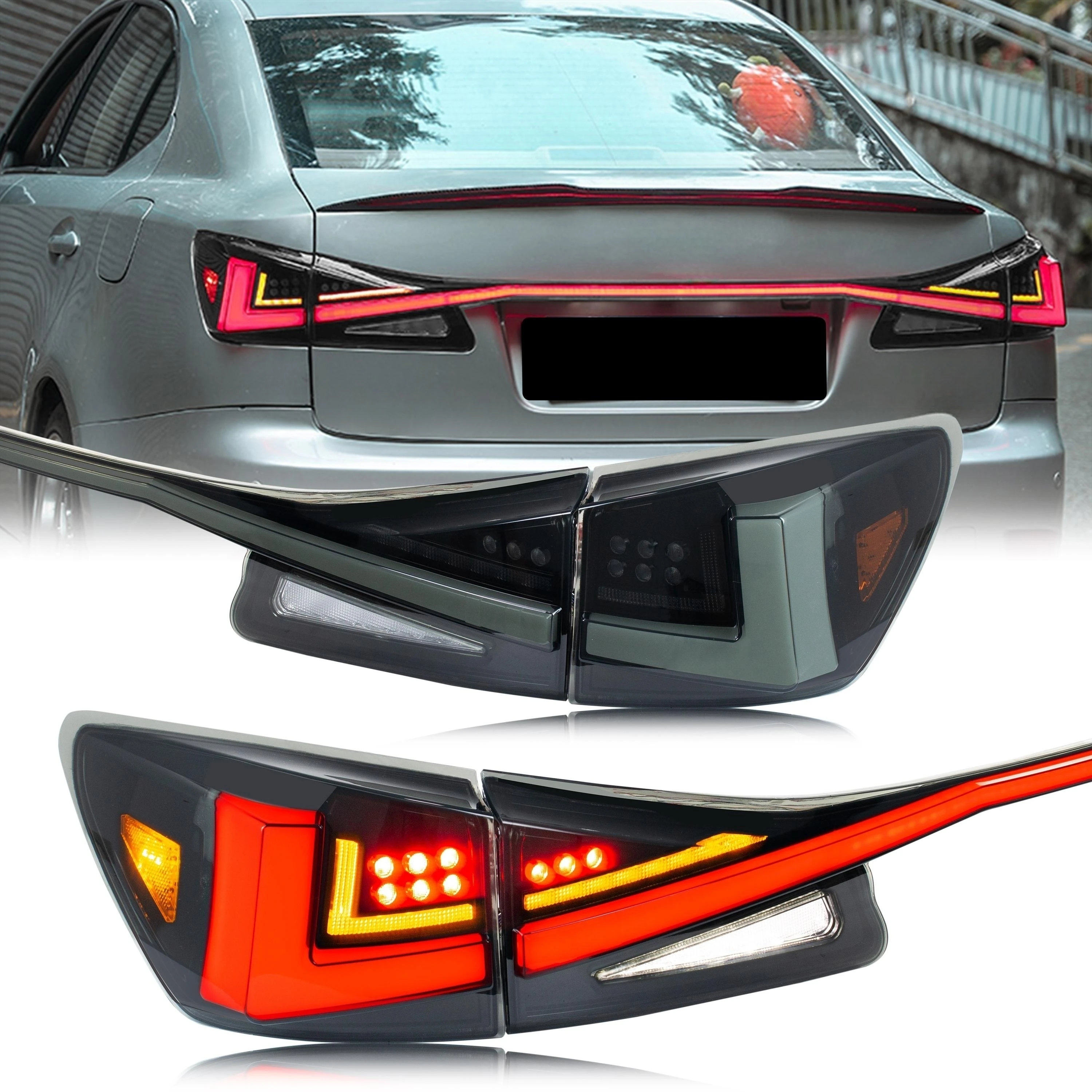 

LED Smoked Tail Lights For Lexus IS250 IS350 ISF 2006-2013 Sequential Rear Lamps Start Animation