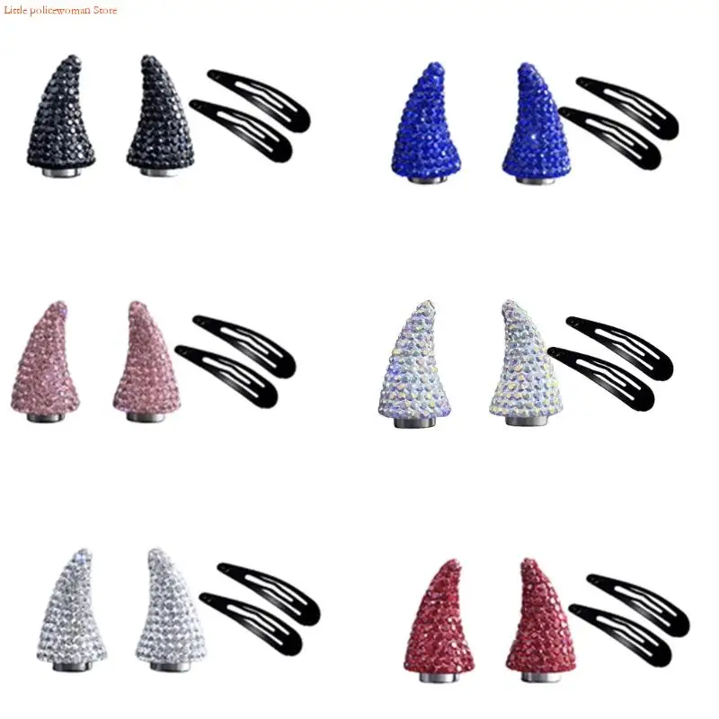 F92D Devil Horn Hair Accessories, Faceted Sparkling Arched Costume Adornments, Pair Hair Clip for Halloween and Cosplay