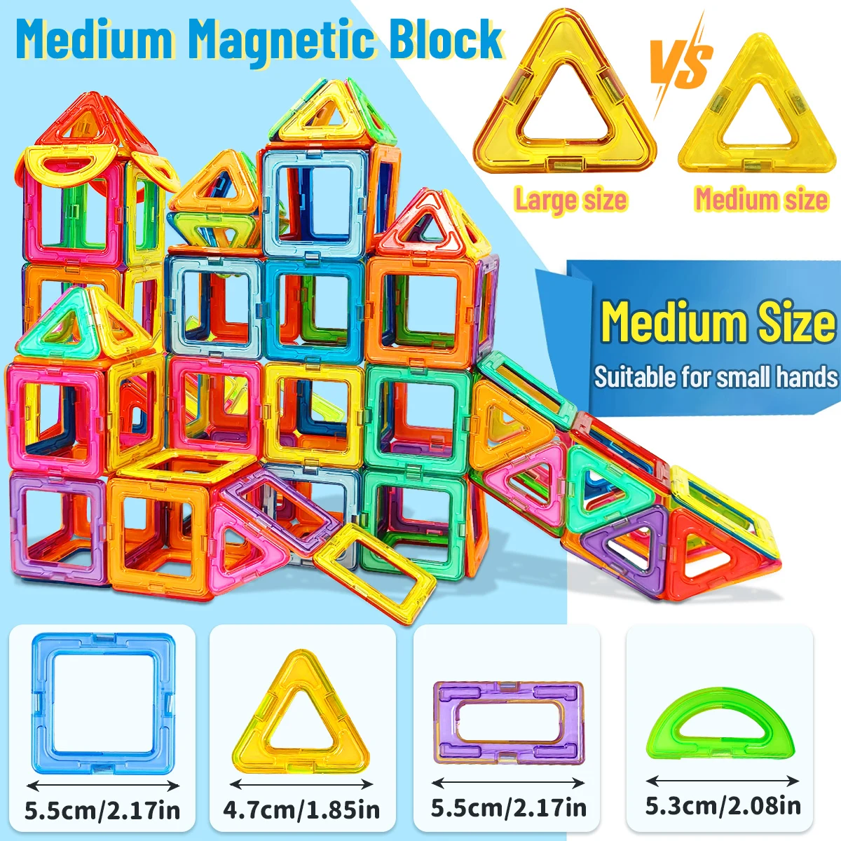 Ensemble de blocs de Construction magnétiques moyens, jouet de Construction éducatif STEM, matériau Durable, couleurs vives, cadeau d'apprentissage idéal