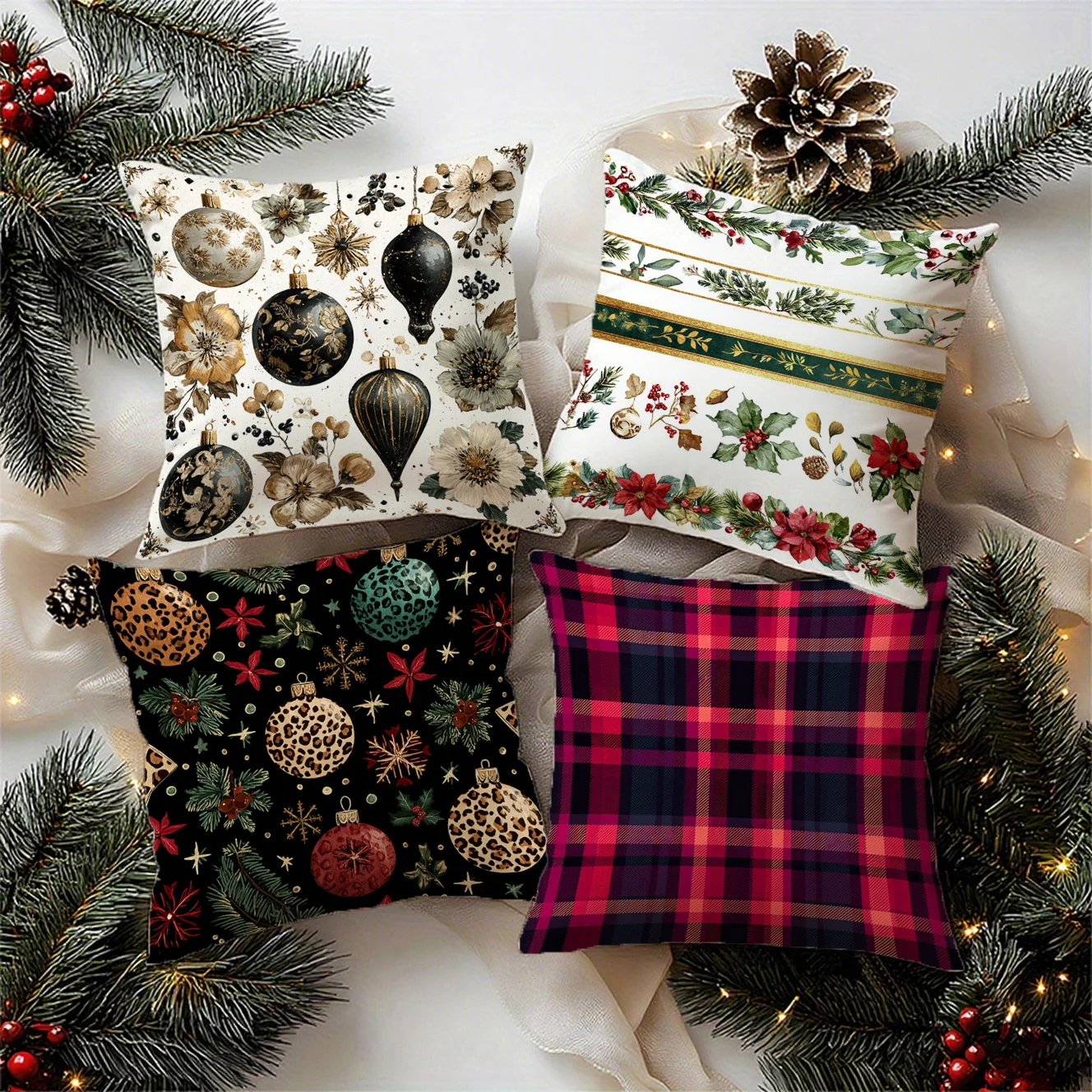 Christmas Vintage Throw Pillow Covers attern Cushion Cover Suitable for Sofa Bedroom Car Pillow Cover