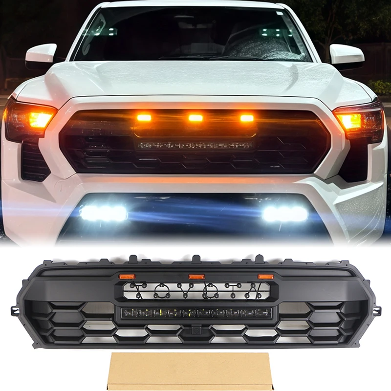 

Front Grill With Lights Bat Bumper Grille Auto Parts Accessories Decoration Fits for 2024 Toyota Tacoma Grill