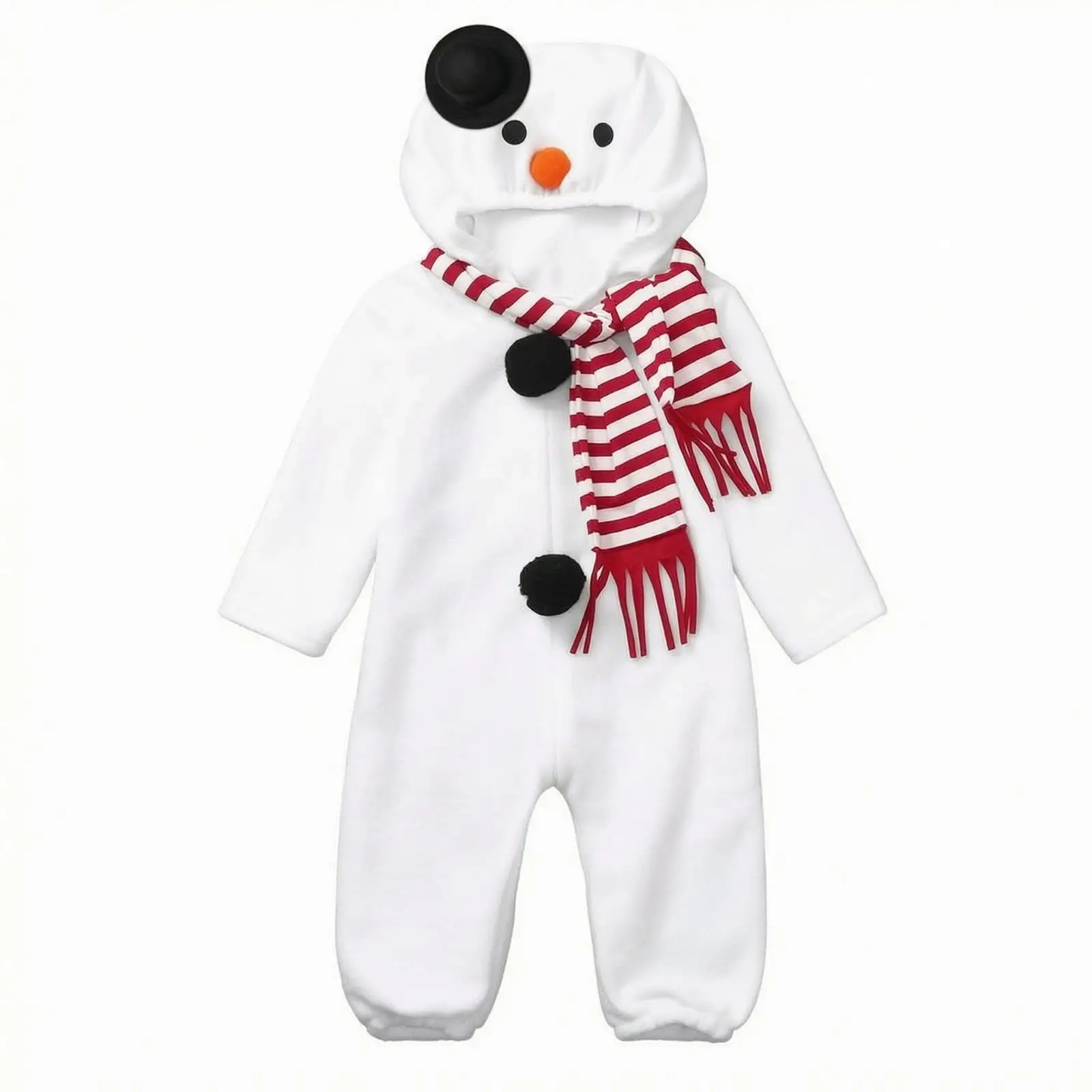 Infant Toddler Hooded Snowman Jumpsuit Soft Fleece Pajamas One Piece Cute Winter Suit with Red Scarf for Festive Season 2