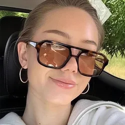 Vintage kare güneş gözlüğü kadın lüks marka tasarım SDouble işın güneş gözlüğü kadın moda şeker renkler Oculos De Sol Feminino