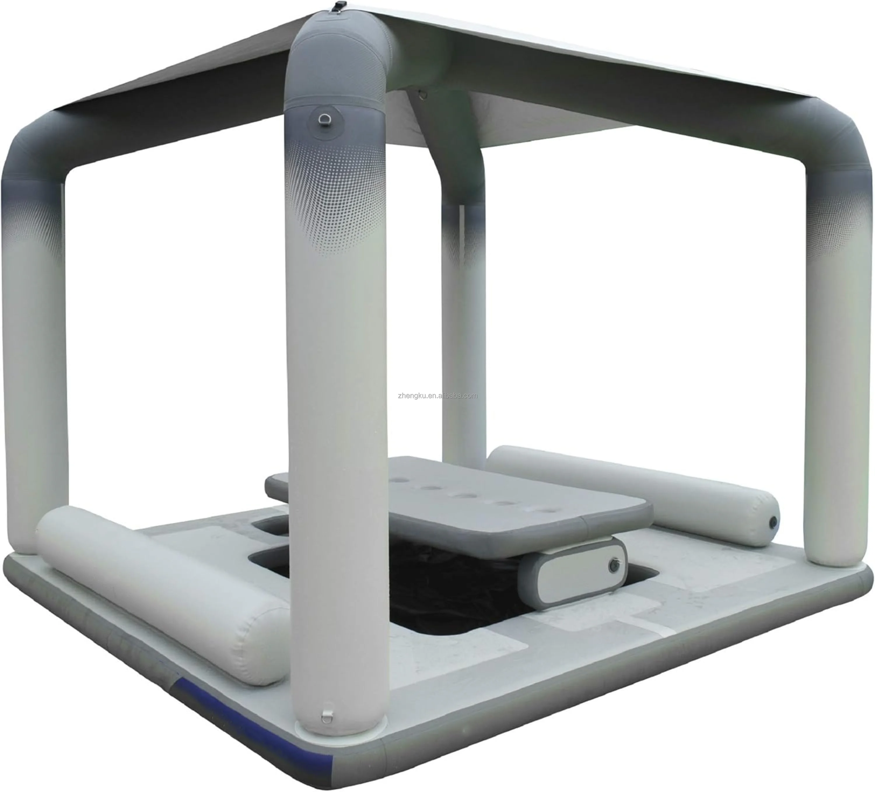 Customized Inflatable Floating Bar Water Platform With Canopy And Lounger