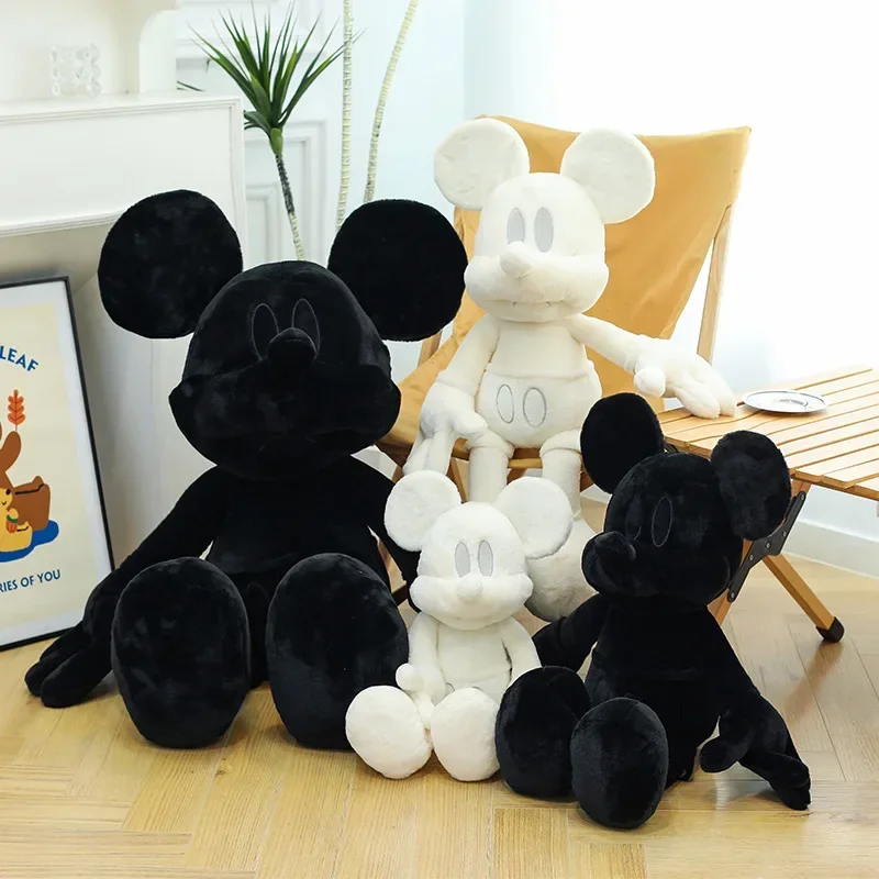 60-120cm Disney Black/White Mickey Mouse Stuffed Plush Doll Minnie Mouse Plushie Toys Cartoon Anime Birthday Xmas Gifts for Kids