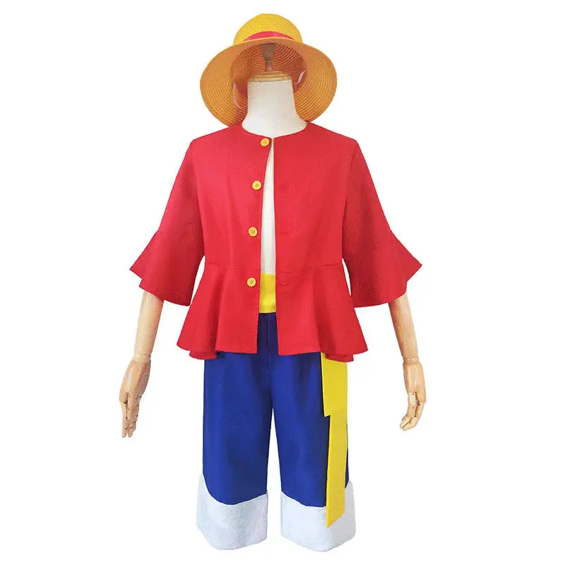 Anime Luffy Cosplay Costume Straw Hat Red Jacket Halloween Carnival Party Costumes for Men Women Adult Children Anime Clothes