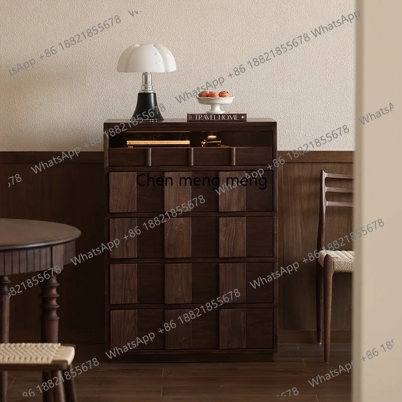 

Z136 Black walnut chest of drawers Nordic all solid wood retro drawer storage, storage side cabinet