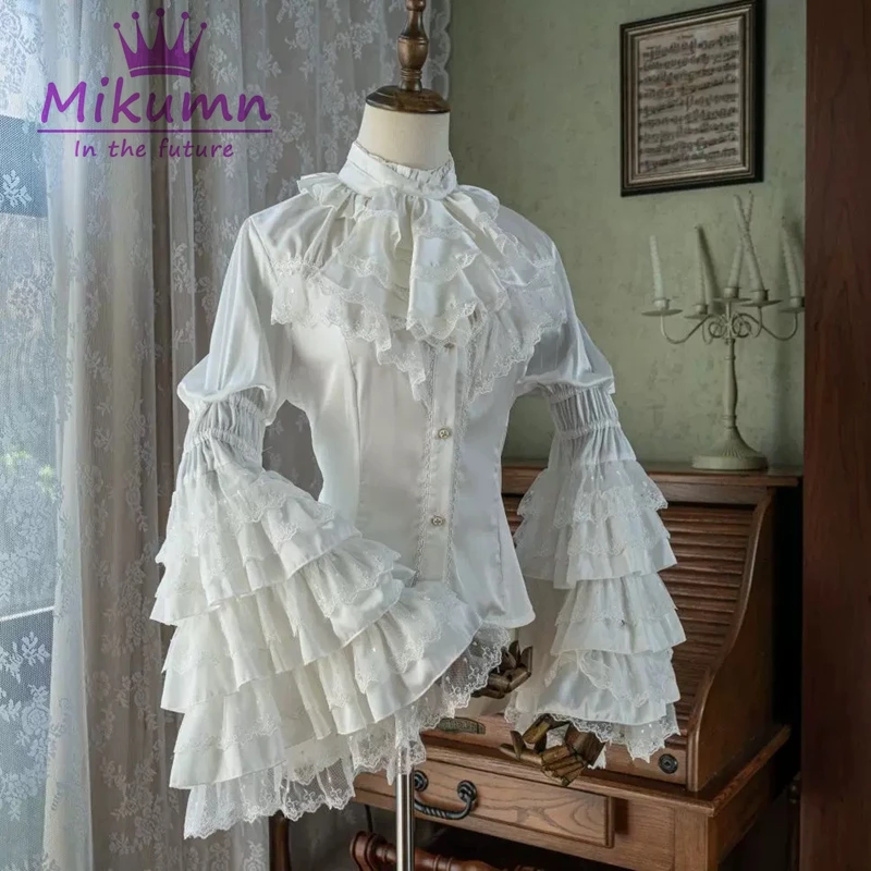 

Mikumn Victorian Women Gothic Vintage Lace Lolita Style Shirt Japanese Sweet Ruffles Flare Long Sleeve Blouses Elegant Party Top
