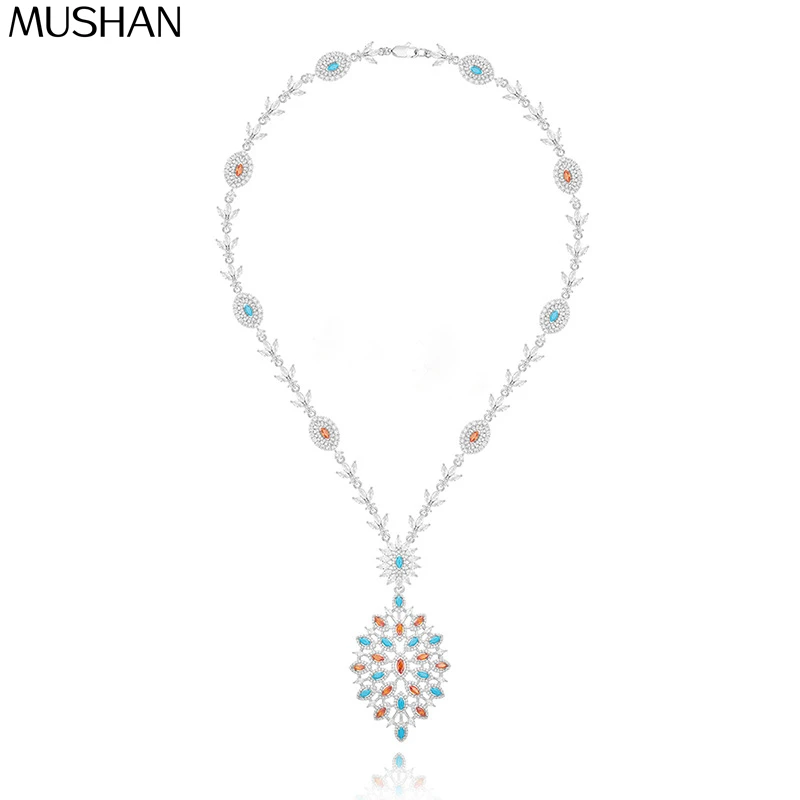 

MS Luxury Jewelry New Synthetic Green Pine Square 925 Silver Retro Style Quality Ladies Diamond Evening Collar Chain