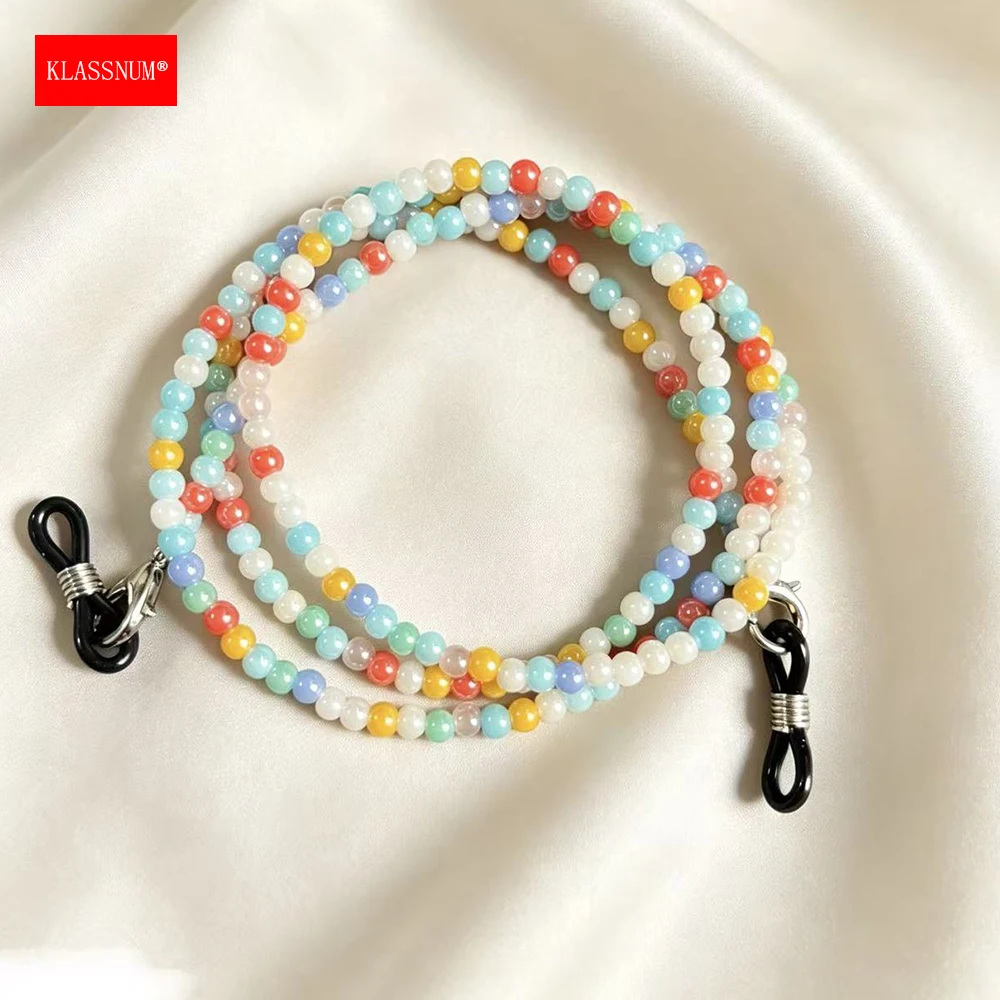 KLASSNUM Small Acrylic Beads Glasses Chain Colorful Non-Slip Sunlasses Cord Women's Trendy Reading Glasses Accessories Lanyard