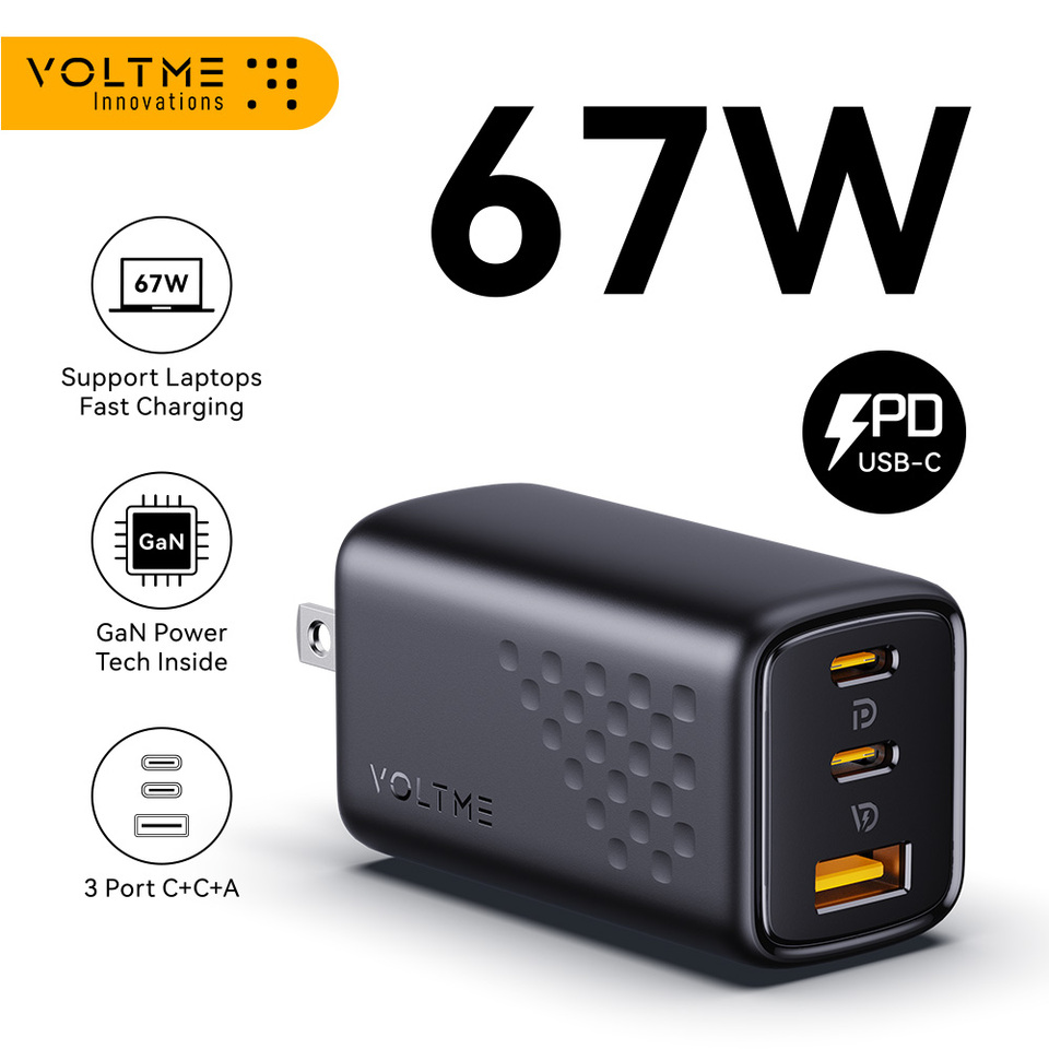 VOLTME 67W USB C Charger GaN Wall Charger Compact And Foldable Fast Charging For Samsung Galaxy S23 Ultra/MacBook Pro/iPhone 15