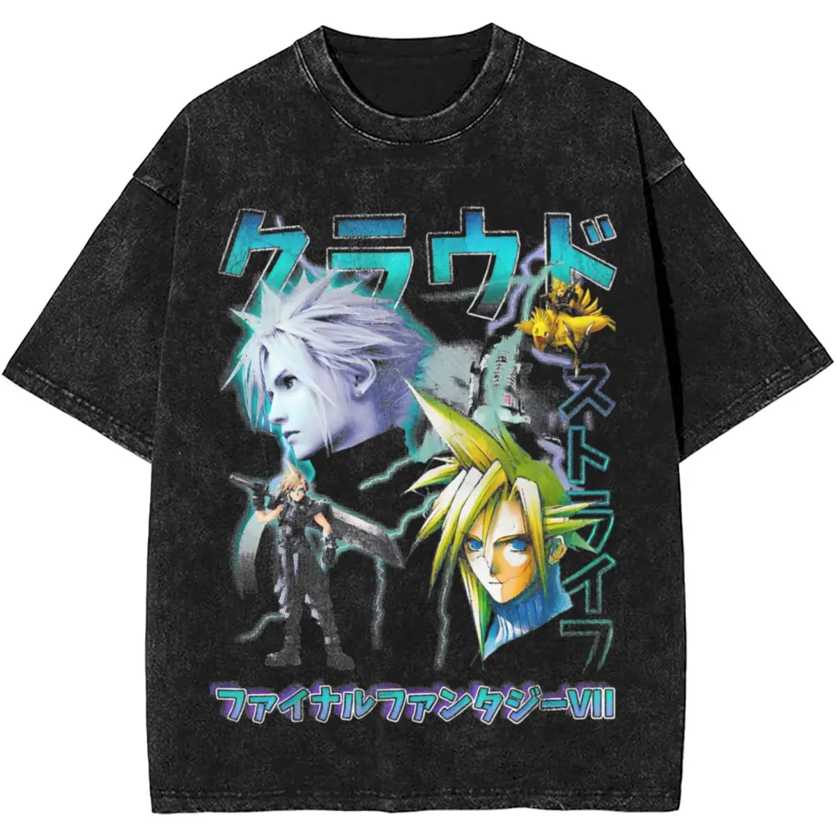 Cloud Strife Vintage Final Fantasy 7 Merch Washed T Shirts for Men Women Streetwear Hip Hop T-Shirt Graphic Printed Tees Tops