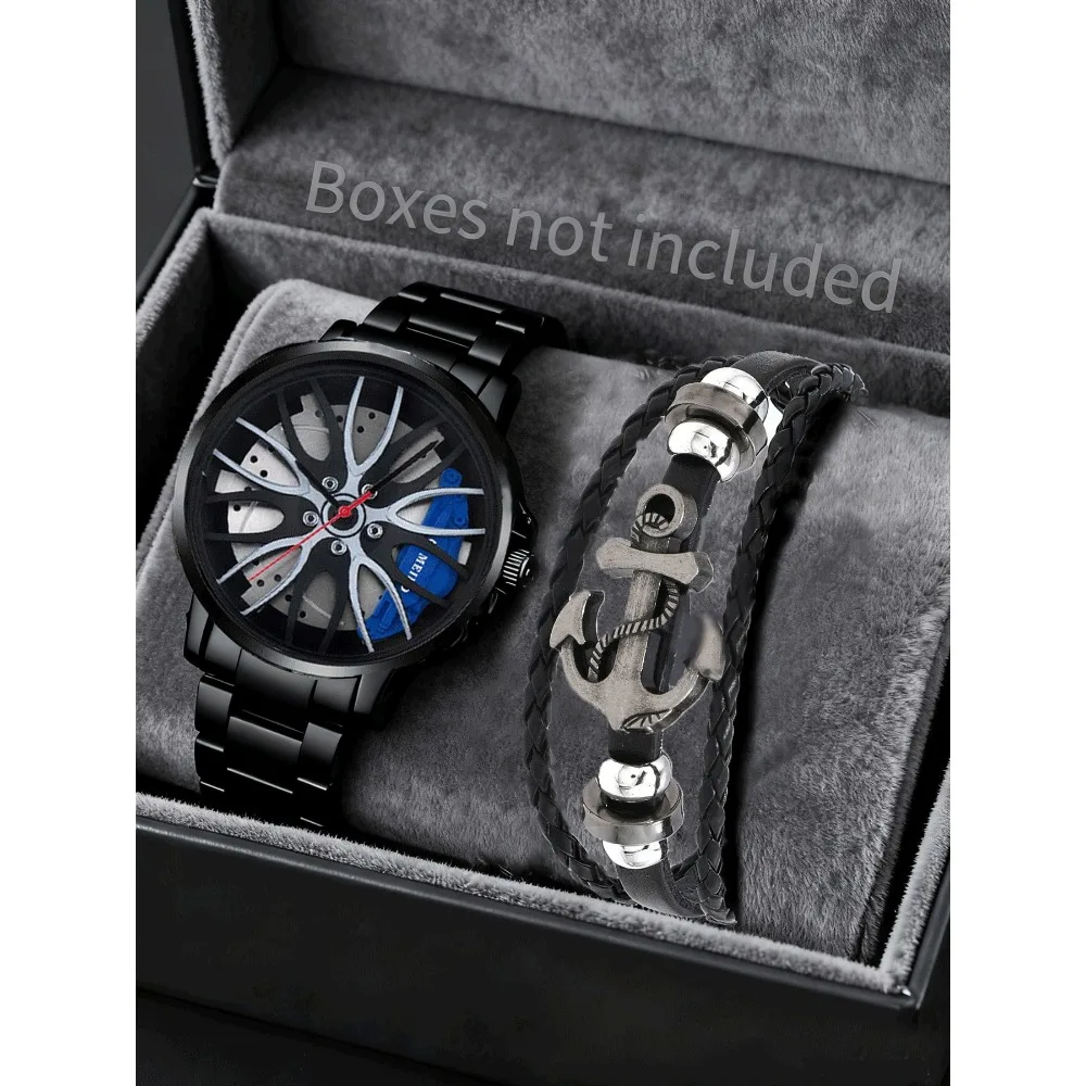 

Trendy wheel shaped men's steel strap watch, personalized fully automatic quartz movement men's watch