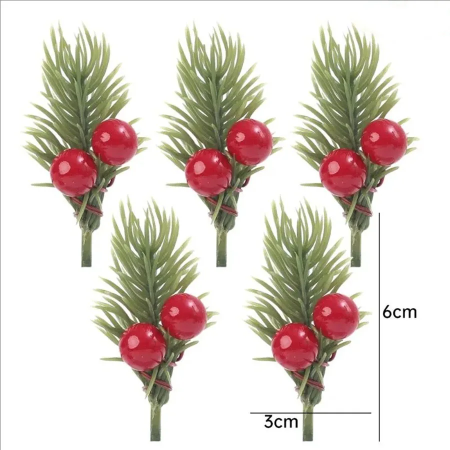 Mini Künstliche Kiefernnadeln & Rote Beeren-Sträuße, Stechpalmenzweige Weihnachtsschmuck, Heim-Innendekoration für Esstisch & Party – Detail 4