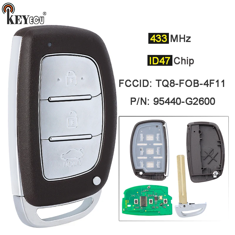 KEYECU 433MHz ID47 95440-G2600 TQ8-FOB-4F11 3 Button Keyless-Go Smart Remote Car Key Fob for Hyundai Ioniq 2019 2020 2021 2022