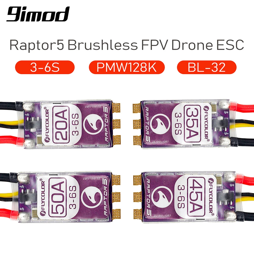 

Бесщеточный ESC 3-6S Дрон FLYCOLOR Raptor5 ESC 32Bit G701 PWM 128K Single 20A 35A 45A 50A ECS Dshot Proshot для гоночных дронов с видом от первого лица