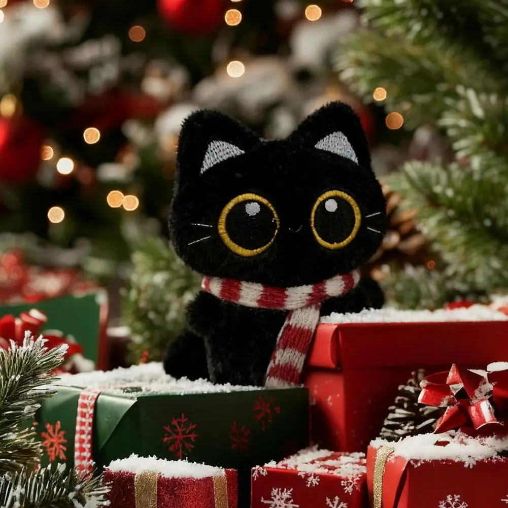 Simpatico gatto nero peluche portachiavi cartone animato gattino morbido peluche bambola ciondolo chiave auto zaino borsa decorazione bambola ciondolo portachiavi